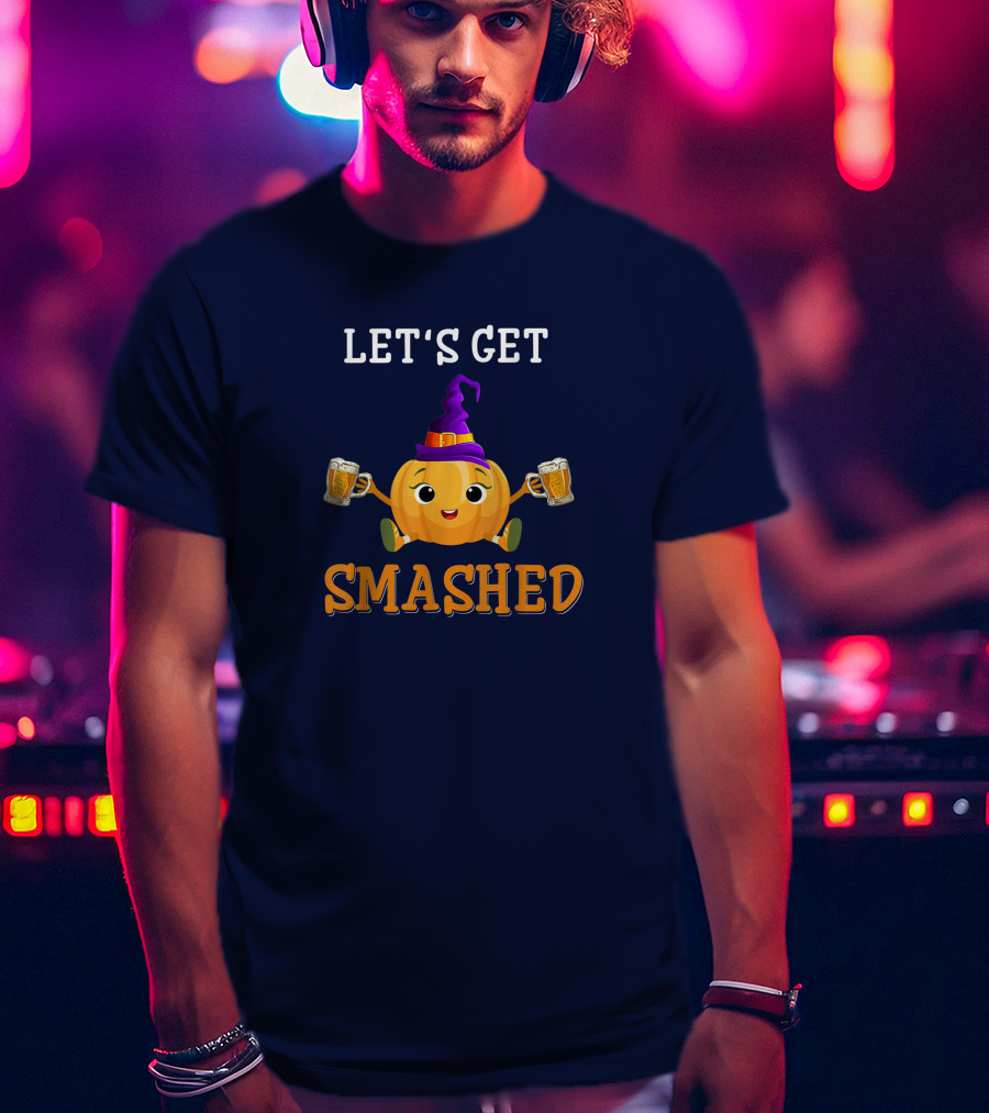 Let's Get Smashed Pumpkin Witch Hat Beer Halloween T-Shirt
