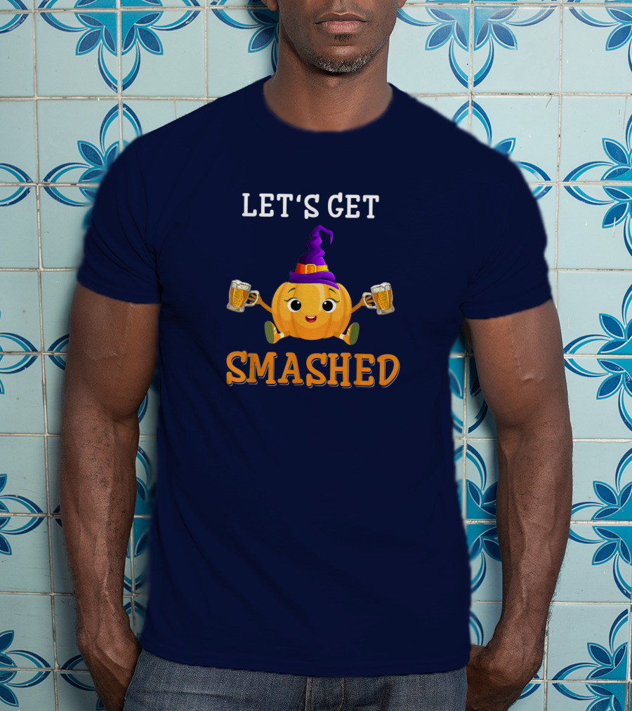 Let's Get Smashed Pumpkin Witch Hat Beer Halloween T-Shirt