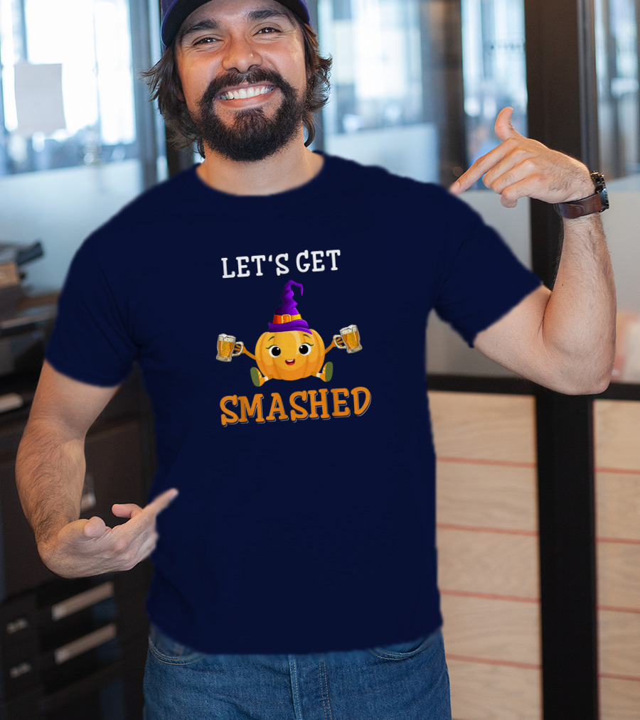 Let's Get Smashed Pumpkin Witch Hat Beer Halloween T-Shirt