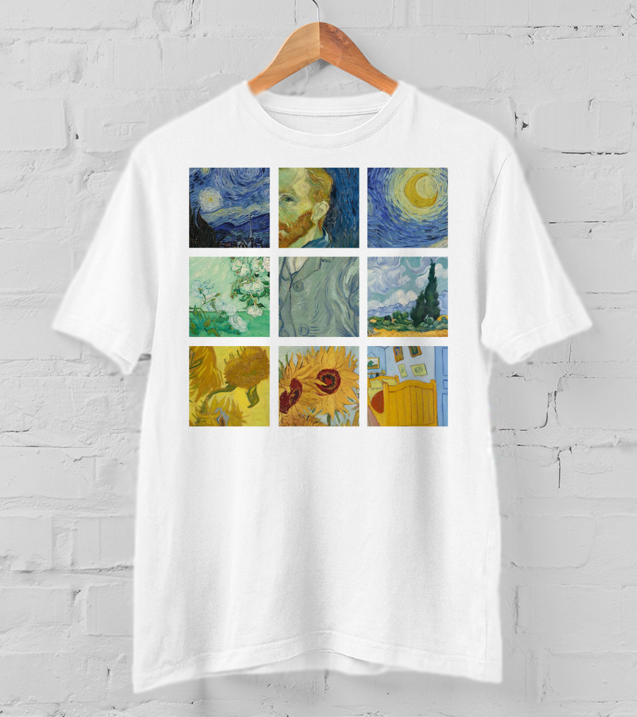 Vincent Van Gogh's Starry Night Sunflowers Bedroom Almond Blossom Cypress Self-Portrait Painting Collection 01 T-Shirt