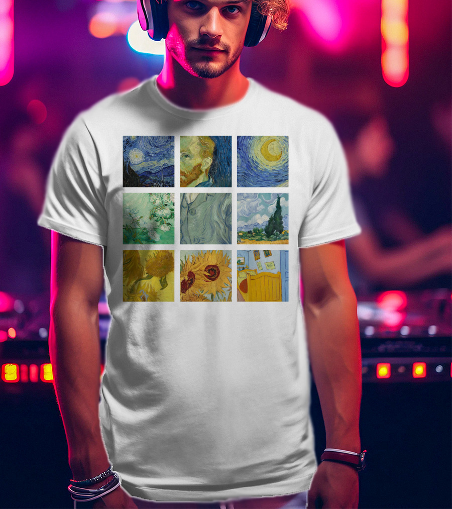 Vincent Van Gogh's Starry Night Sunflowers Bedroom Almond Blossom Cypress Self-Portrait Painting Collection 01 T-Shirt