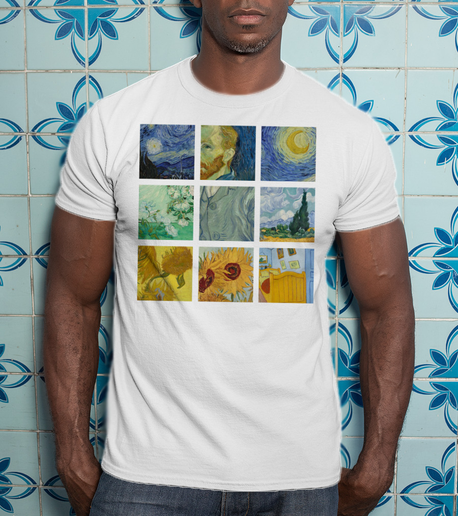 Vincent Van Gogh's Starry Night Sunflowers Bedroom Almond Blossom Cypress Self-Portrait Painting Collection 01 T-Shirt