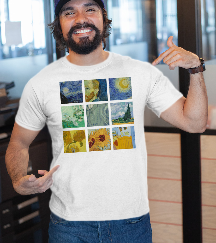 Vincent Van Gogh's Starry Night Sunflowers Bedroom Almond Blossom Cypress Self-Portrait Painting Collection 01 T-Shirt