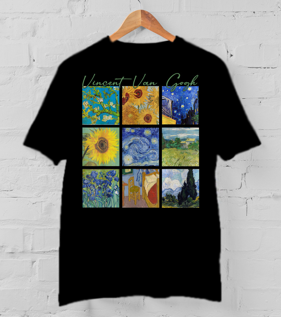 Vincent Van Gogh Almond Blossoms Sunflowers Starry Night Irises Bedroom Cypress T-Shirt
