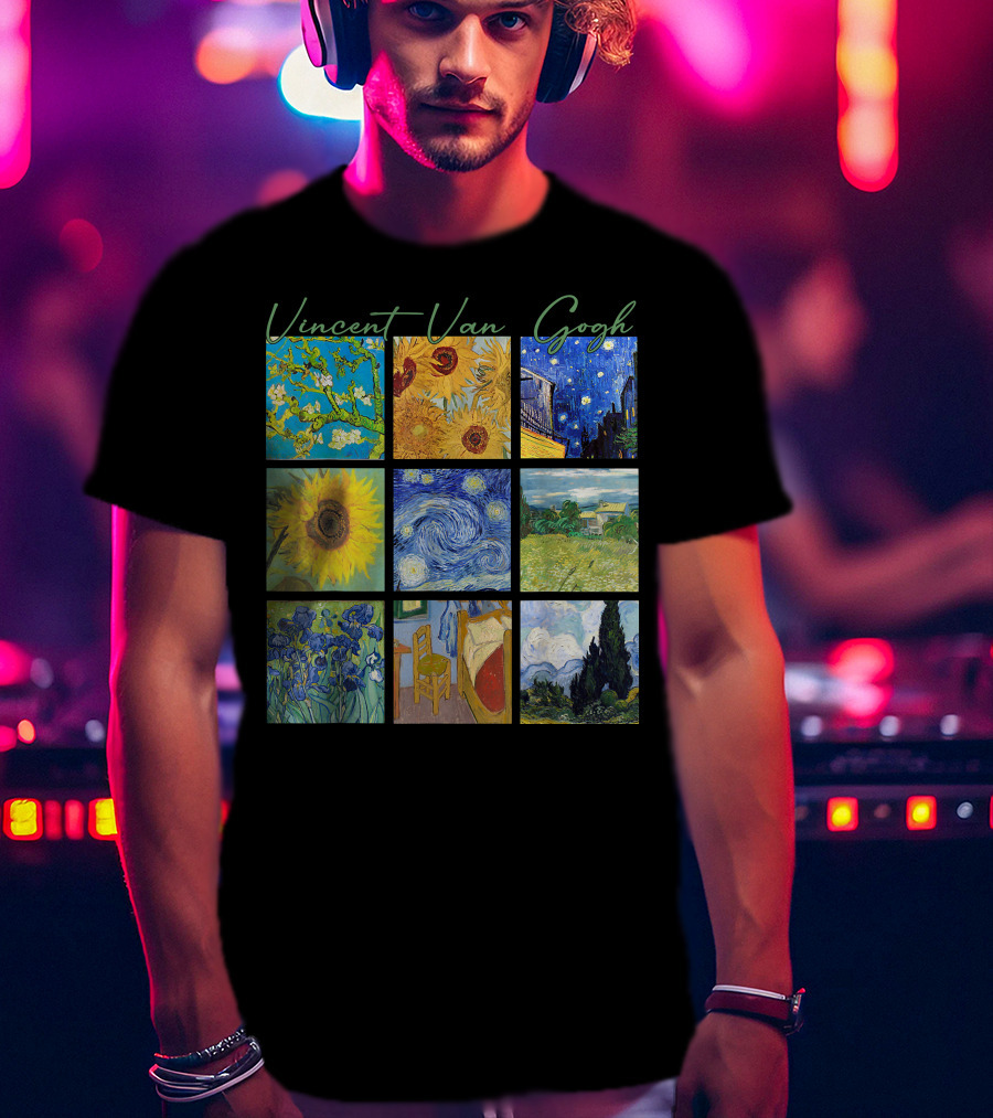Vincent Van Gogh Almond Blossoms Sunflowers Starry Night Irises Bedroom Cypress T-Shirt