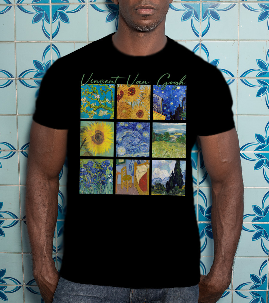 Vincent Van Gogh Almond Blossoms Sunflowers Starry Night Irises Bedroom Cypress T-Shirt