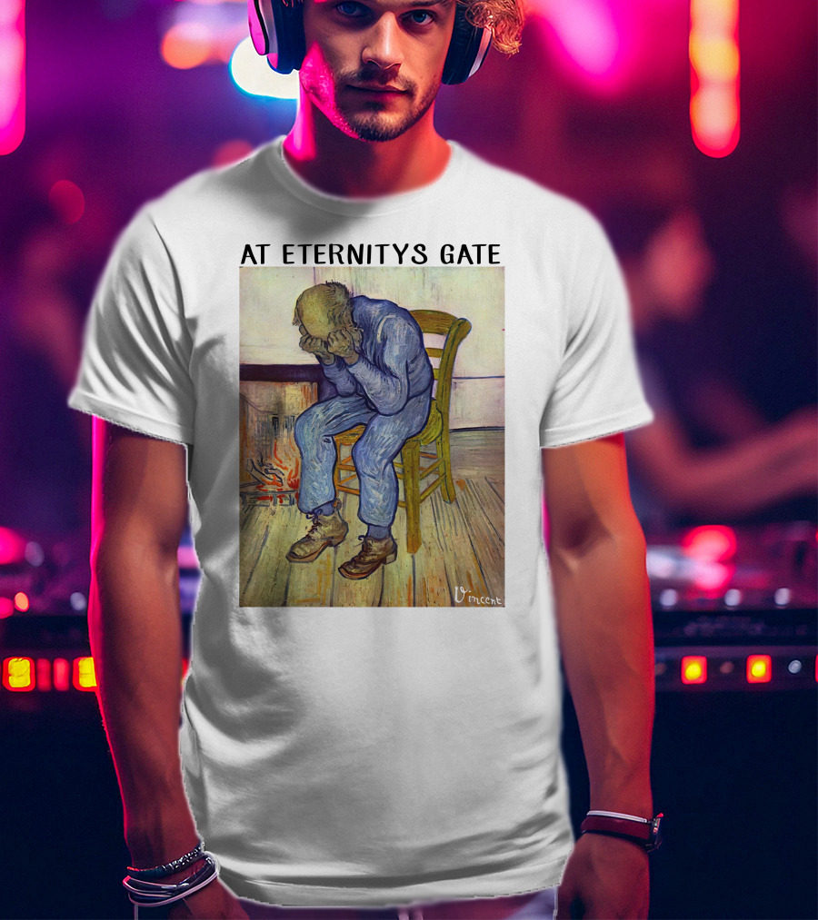 At Eternitys Gate Vincent Van Gogh Vintage Painting Chair Fire Mood T-Shirt