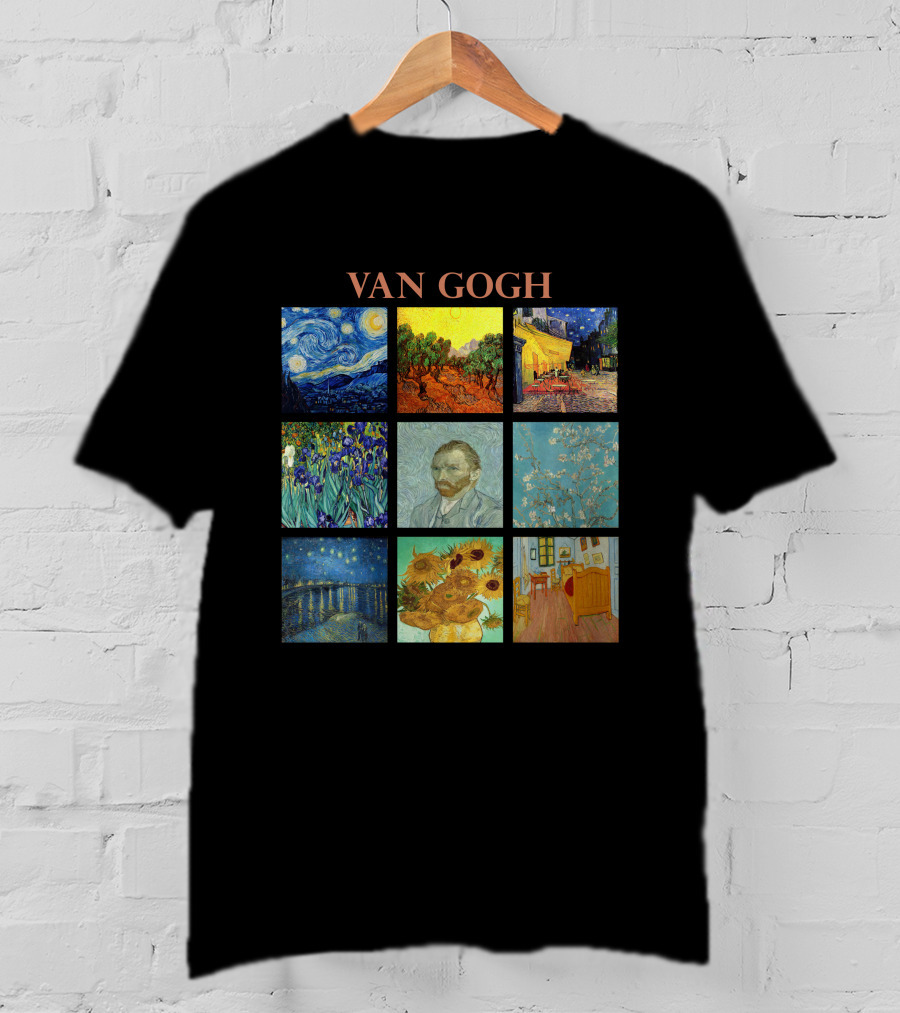 Van Gogh Starry Night Sunflowers Irises Café Terrace Almond Blossoms Portrait Bedroom T-Shirt