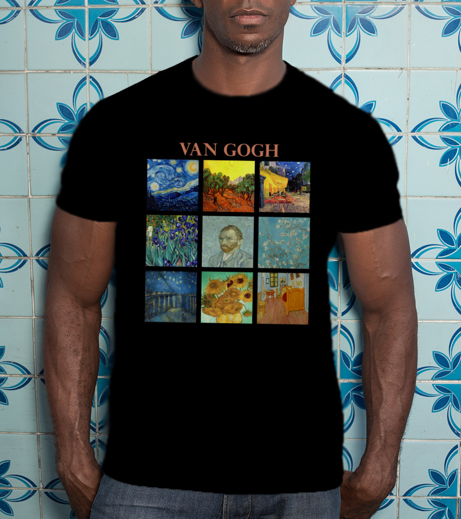 Van Gogh Starry Night Sunflowers Irises Café Terrace Almond Blossoms Portrait Bedroom T-Shirt