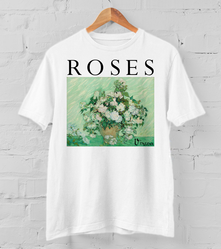 ROSES Vincent Van Gogh Green Floral Painting T-Shirt