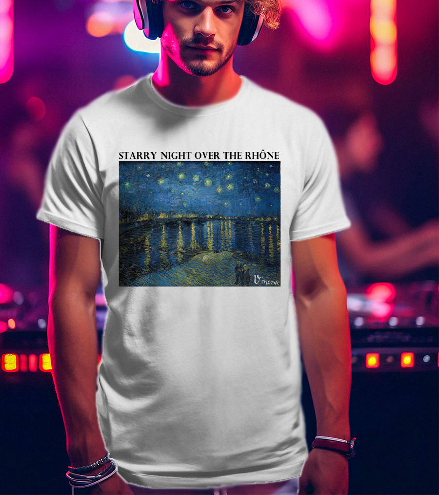Starry Night Over The Rhône Vincent Van Gogh Vivid Blue Waterscape T-Shirt