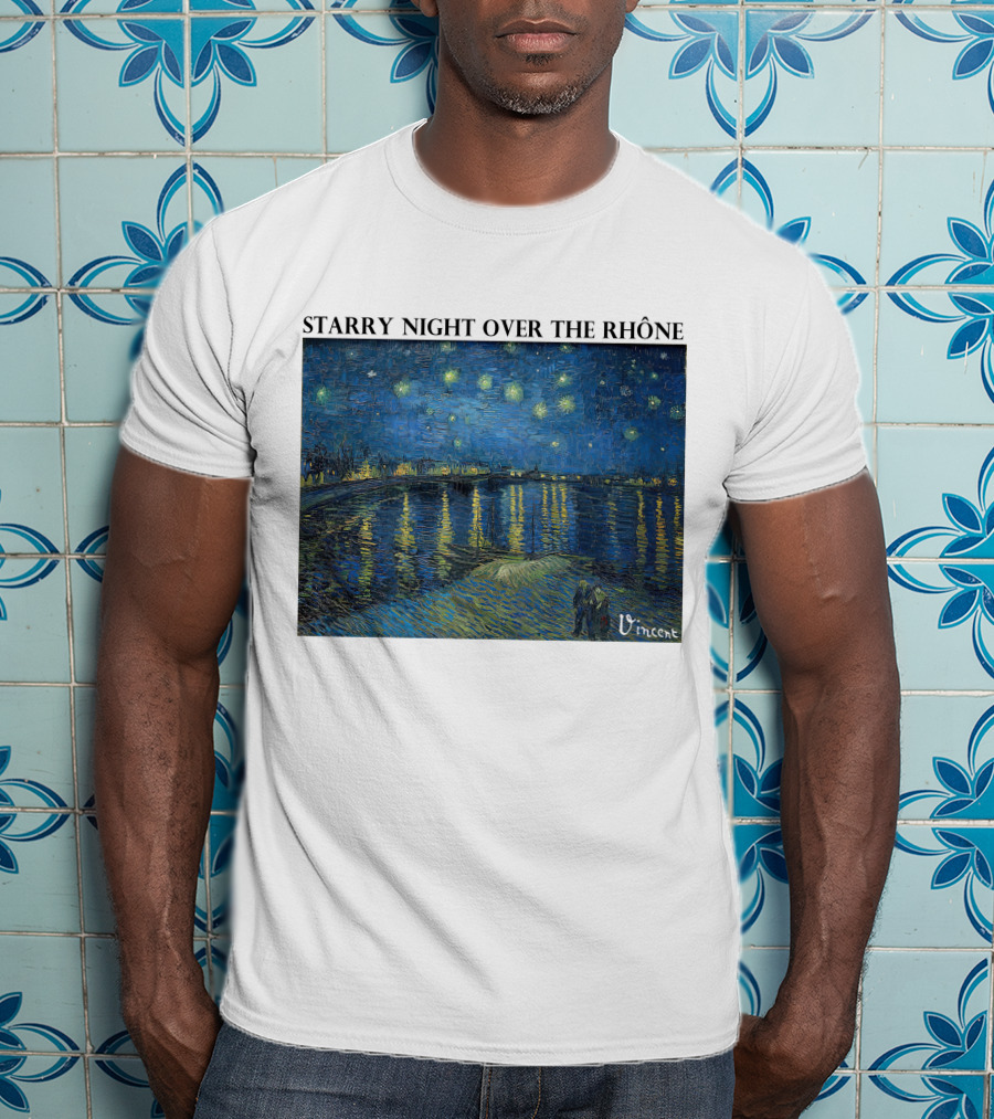 Starry Night Over The Rhône Vincent Van Gogh Vivid Blue Waterscape T-Shirt