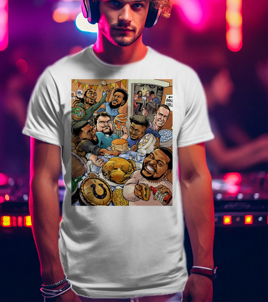Indianapolis Colts Thanksgiving Feast Cartoon With NFL Players Celebrating T-Shirt