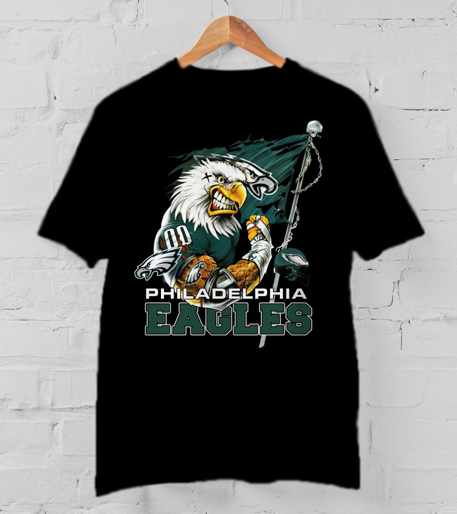 Philadelphia Eagles Fierce Mascot Holding Flag T-Shirt