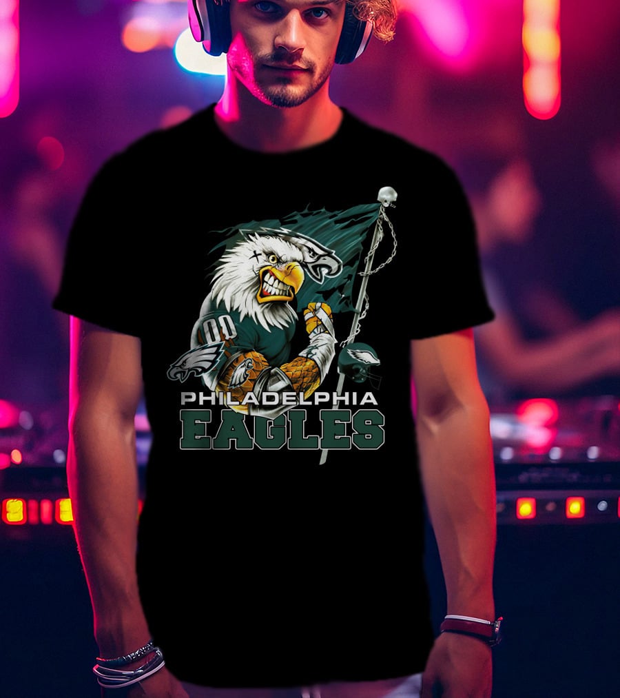 Philadelphia Eagles Fierce Mascot Holding Flag T-Shirt