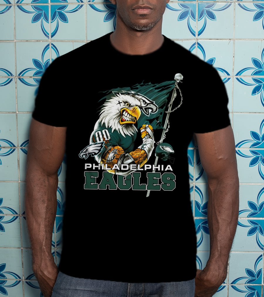 Philadelphia Eagles Fierce Mascot Holding Flag T-Shirt