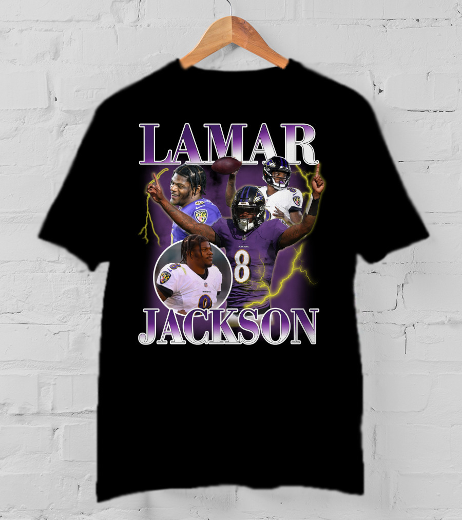 LAMAR JACKSON Baltimore Ravens Quarterback Collage T-Shirt