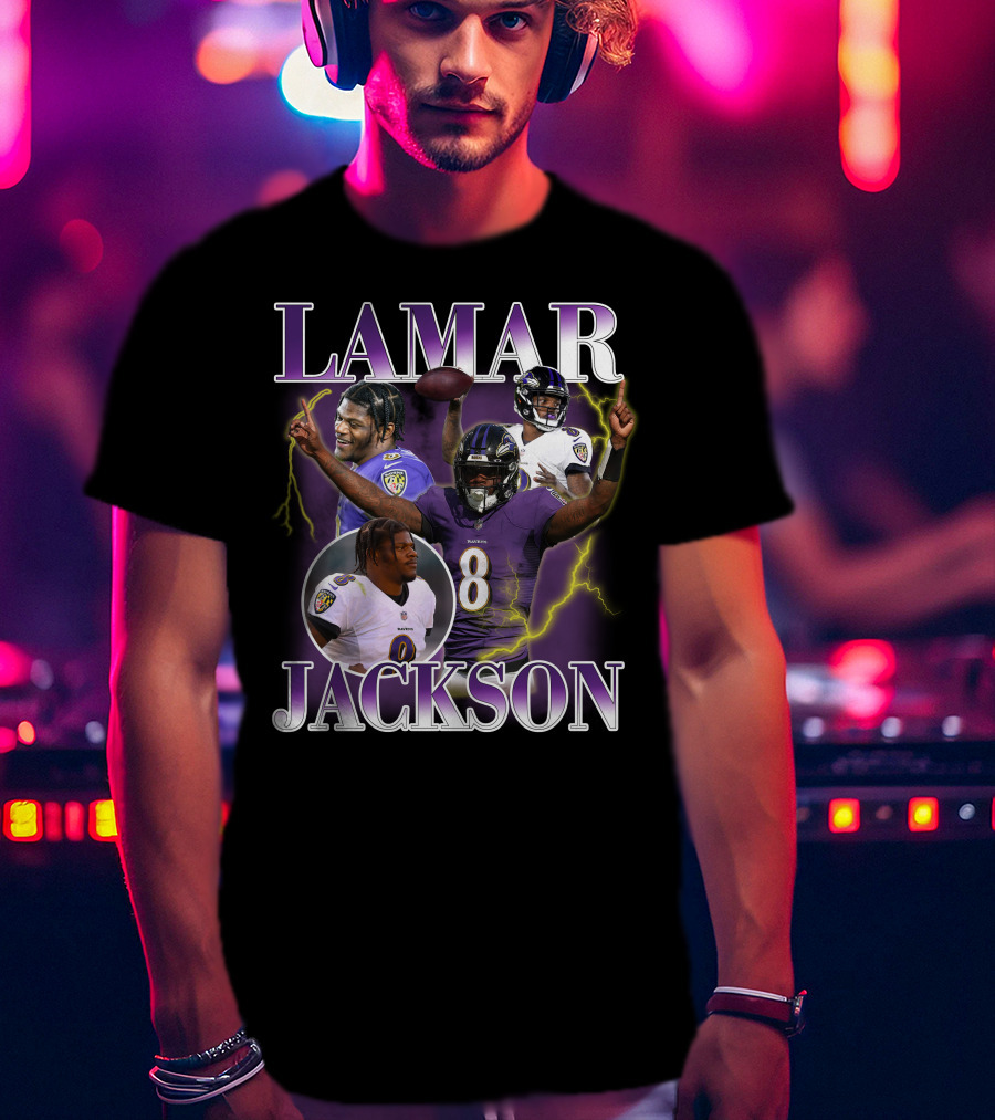 LAMAR JACKSON Baltimore Ravens Quarterback Collage T-Shirt