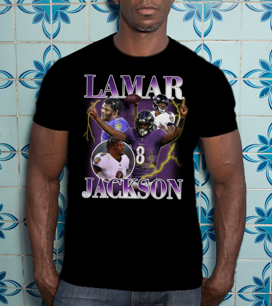 LAMAR JACKSON Baltimore Ravens Quarterback Collage T-Shirt