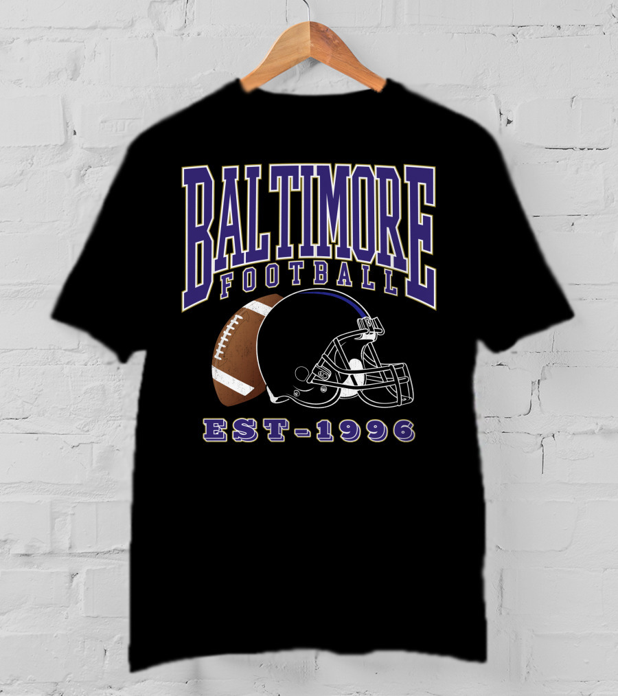 Baltimore Football EST-1996 Helmet And Ball Retro Sports T-Shirt