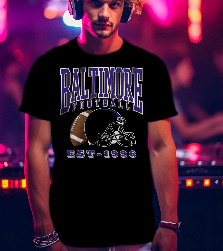 Baltimore Football EST-1996 Helmet And Ball Retro Sports T-Shirt