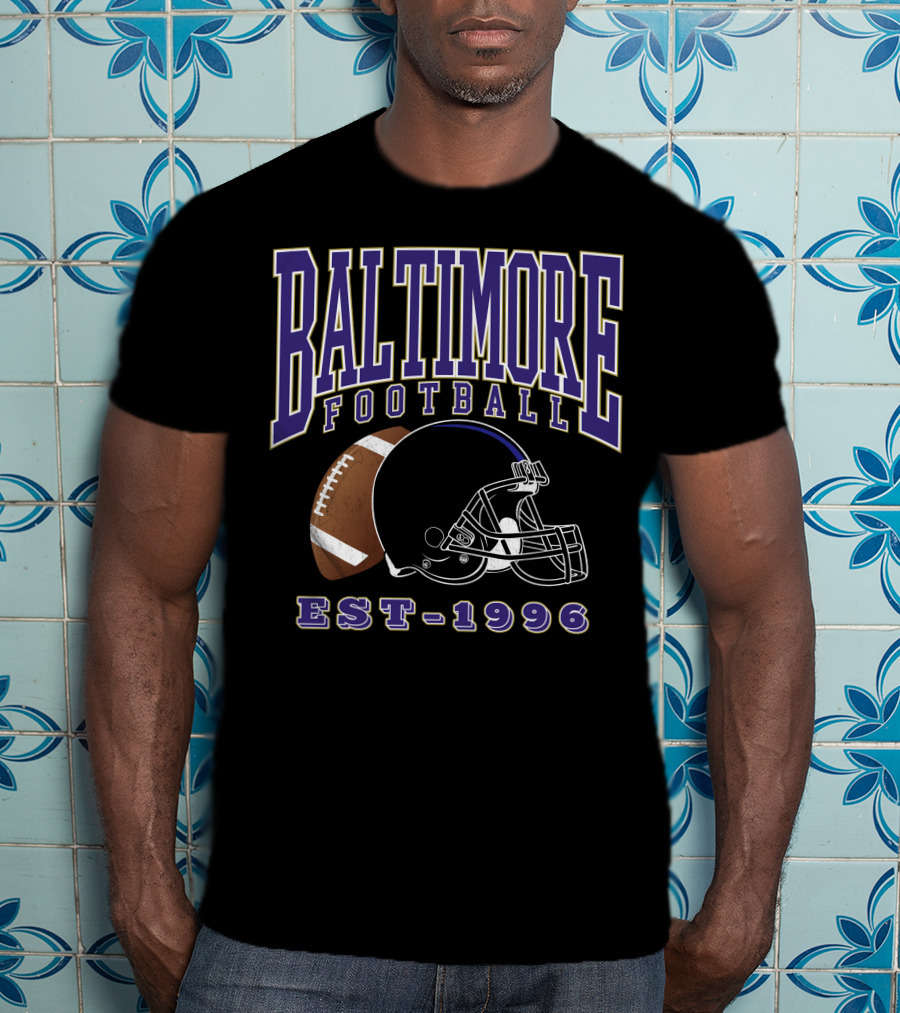 Baltimore Football EST-1996 Helmet And Ball Retro Sports T-Shirt