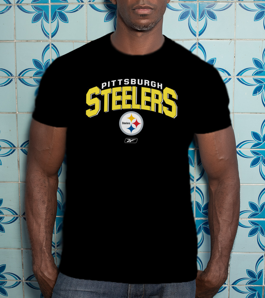 Pittsburgh Steelers Reebok Logo Silver Gray Background T-Shirt