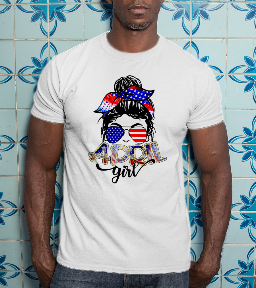 April Girl American Flag Bandana Sunglasses Patriotic T-Shirt
