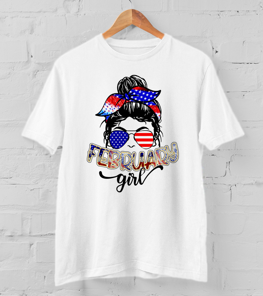 February Girl American Flag Bandana Sunglasses T-Shirt