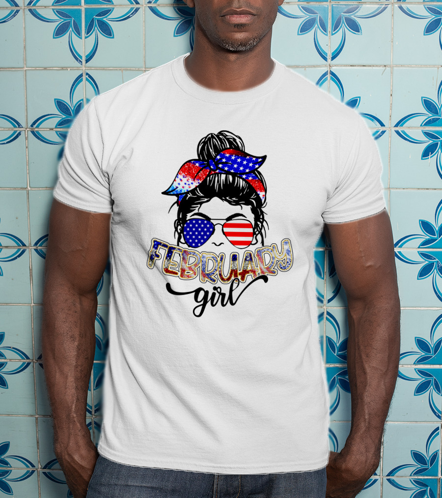 February Girl American Flag Bandana Sunglasses T-Shirt