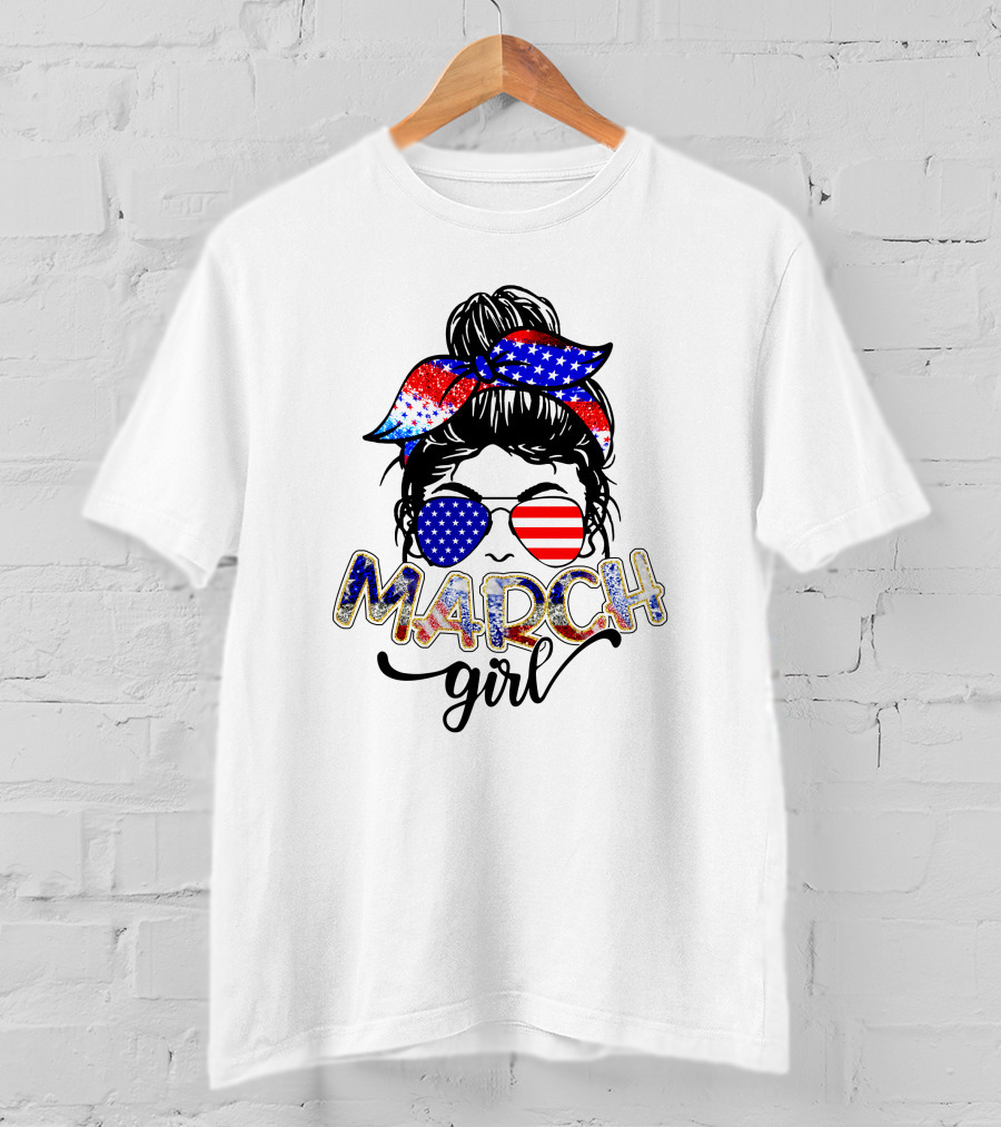 MARCH Girl American Flag Bandana Sunglasses T-Shirt