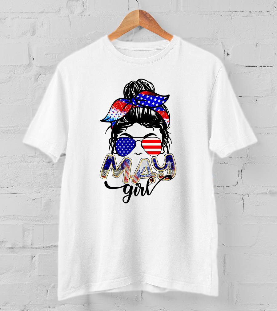 May Girl American Flag Sunglasses And Bandana T-Shirt