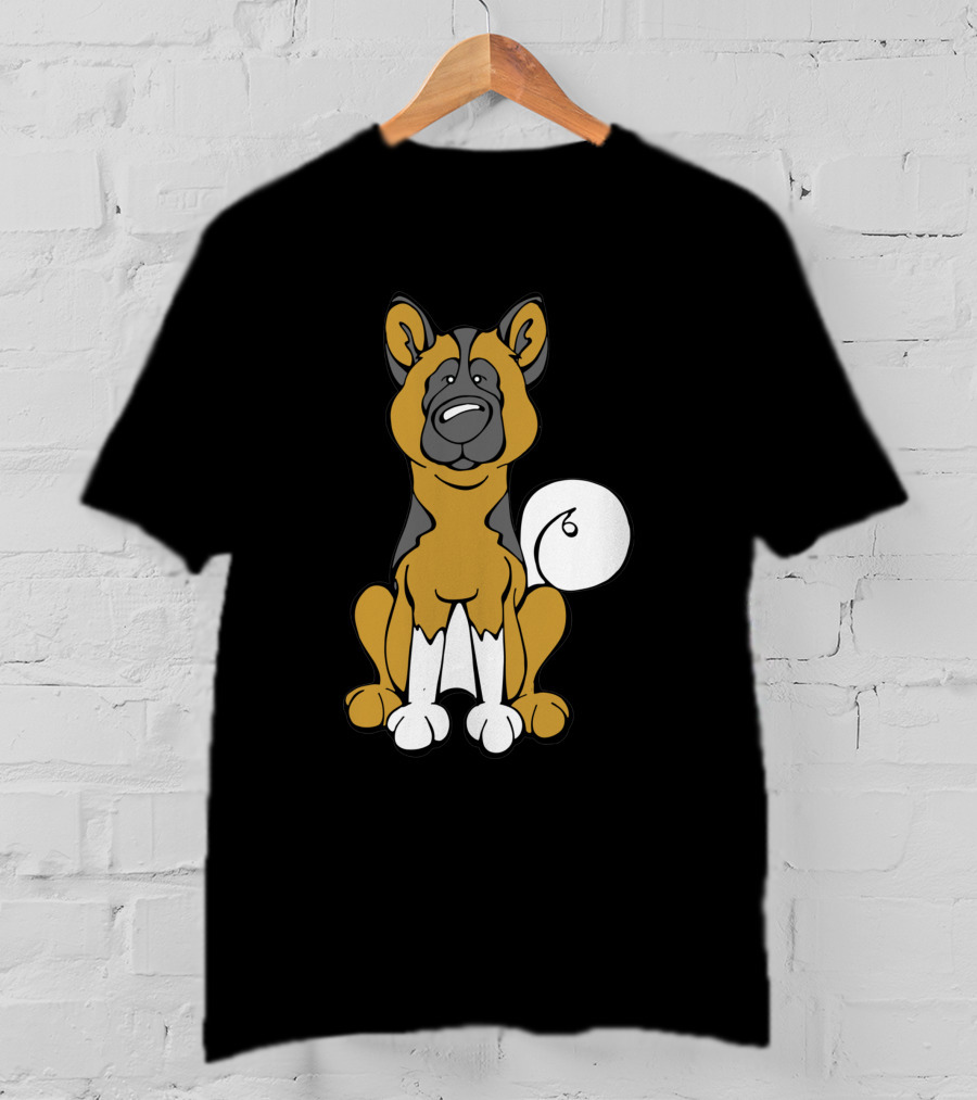 Akita Dog Black And White Cartoon T-Shirt