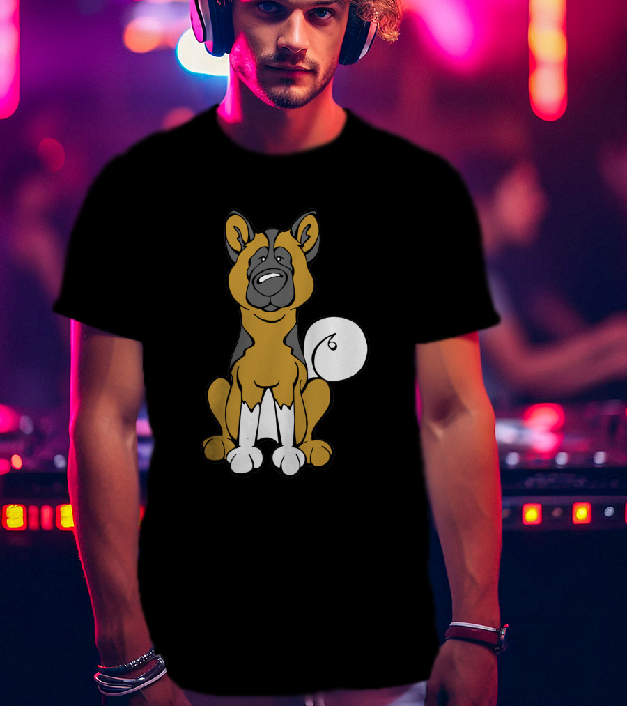 Akita Dog Black And White Cartoon T-Shirt