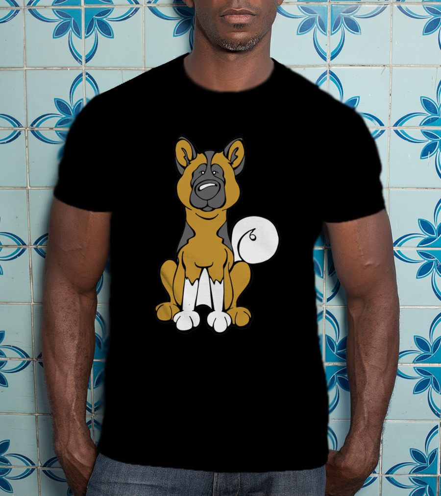 Akita Dog Black And White Cartoon T-Shirt