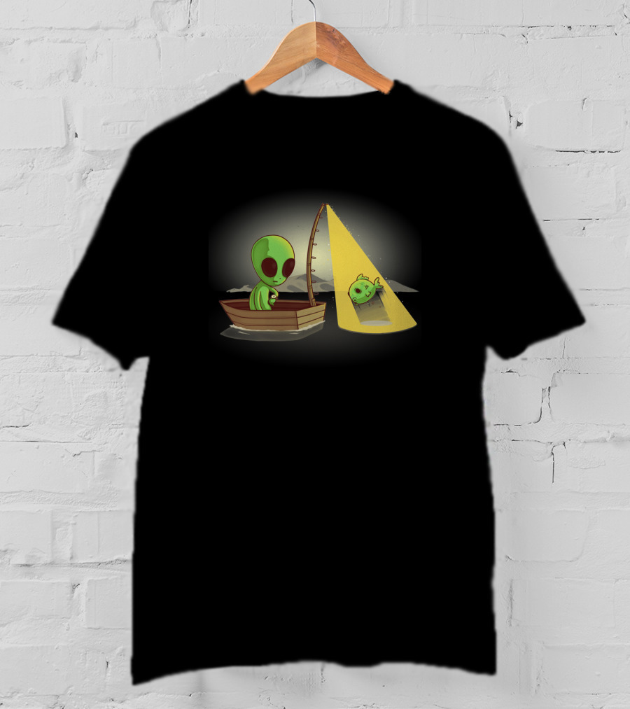 Alien Fishing UFO Light Beam Catch Boat T-Shirt