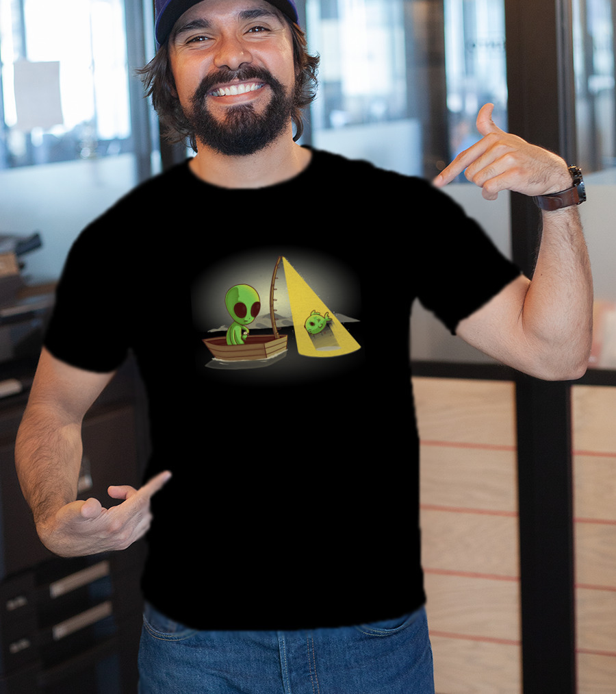 Alien Fishing UFO Light Beam Catch Boat T-Shirt