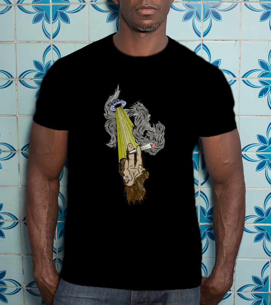 UFO Encounter With Sasquatch Smoking In Alien Light Beam T-Shirt