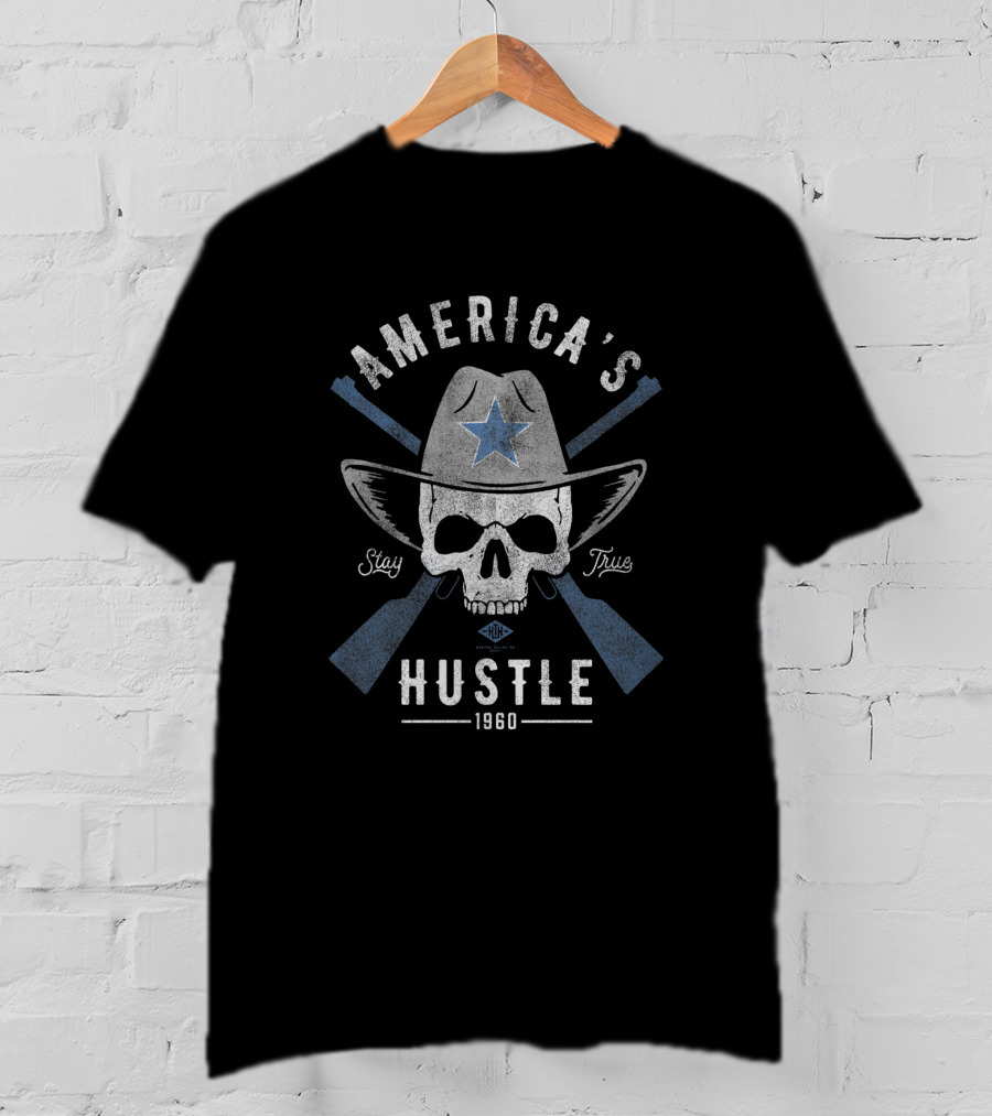 America's Hustle Stay True Skull Cowboy Hat Star 1960 T-Shirt