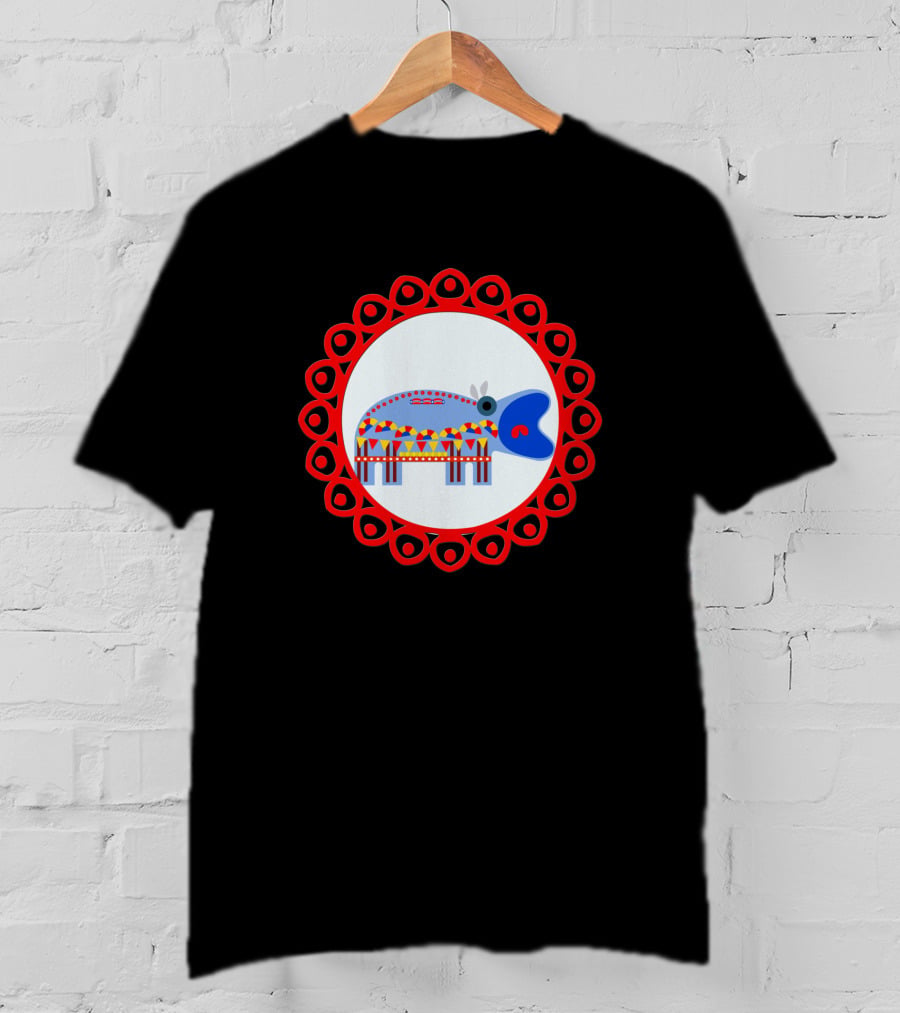 Ornate Hippo In Red Circular Frame Pattern 1408945 T-Shirt