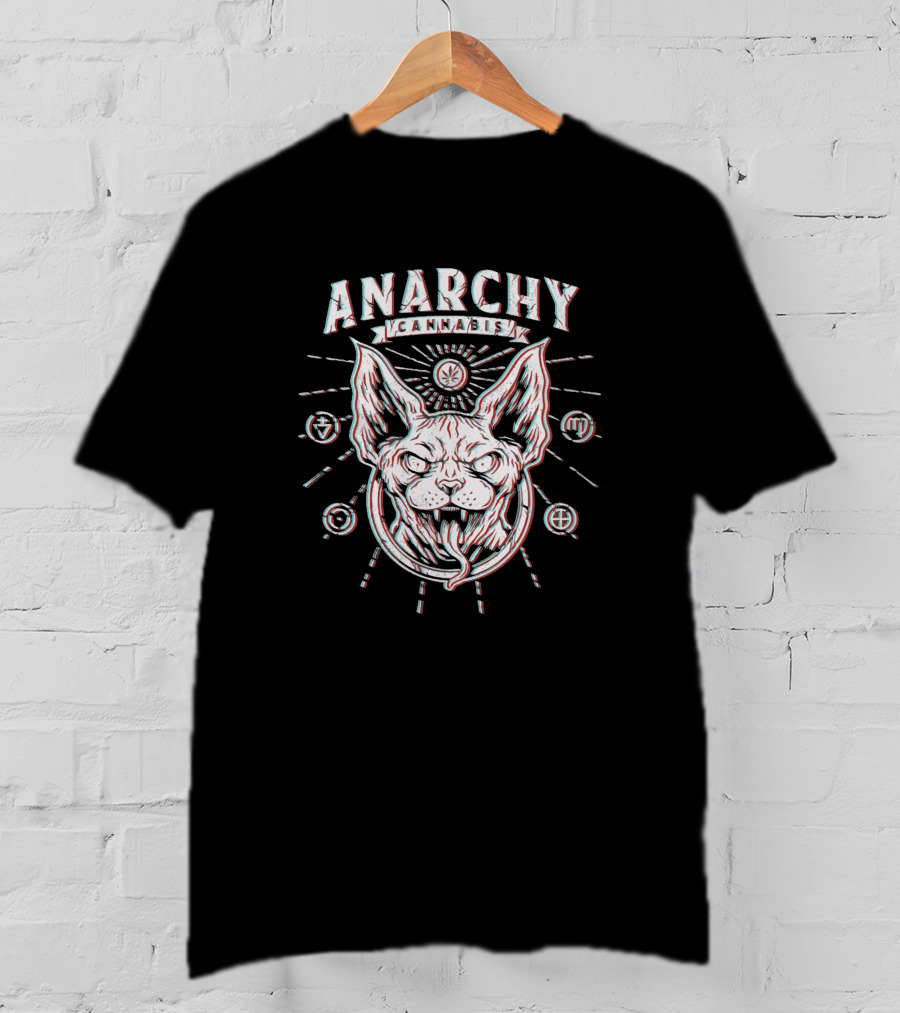 Anarchy Cannabis Sphynx Cat With Esoteric Symbols T-Shirt