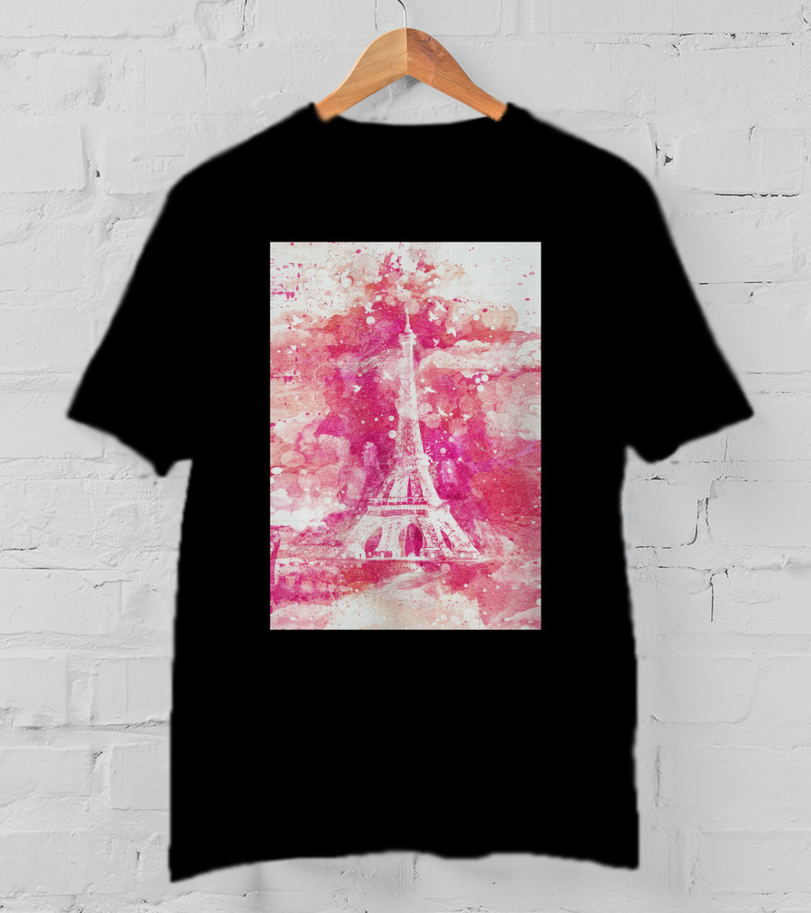 Artistic Xliv Eiffel Tower Paris 119278 Pink Splatter T-Shirt