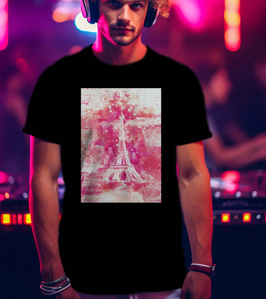 Artistic Xliv Eiffel Tower Paris 119278 Pink Splatter T-Shirt