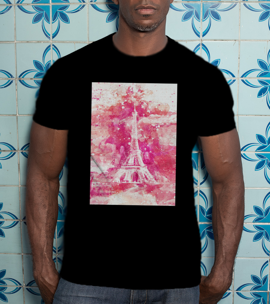 Artistic Xliv Eiffel Tower Paris 119278 Pink Splatter T-Shirt