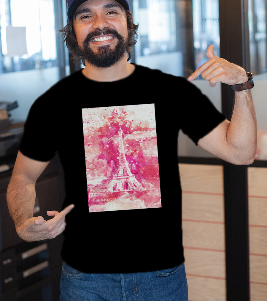 Artistic Xliv Eiffel Tower Paris 119278 Pink Splatter T-Shirt