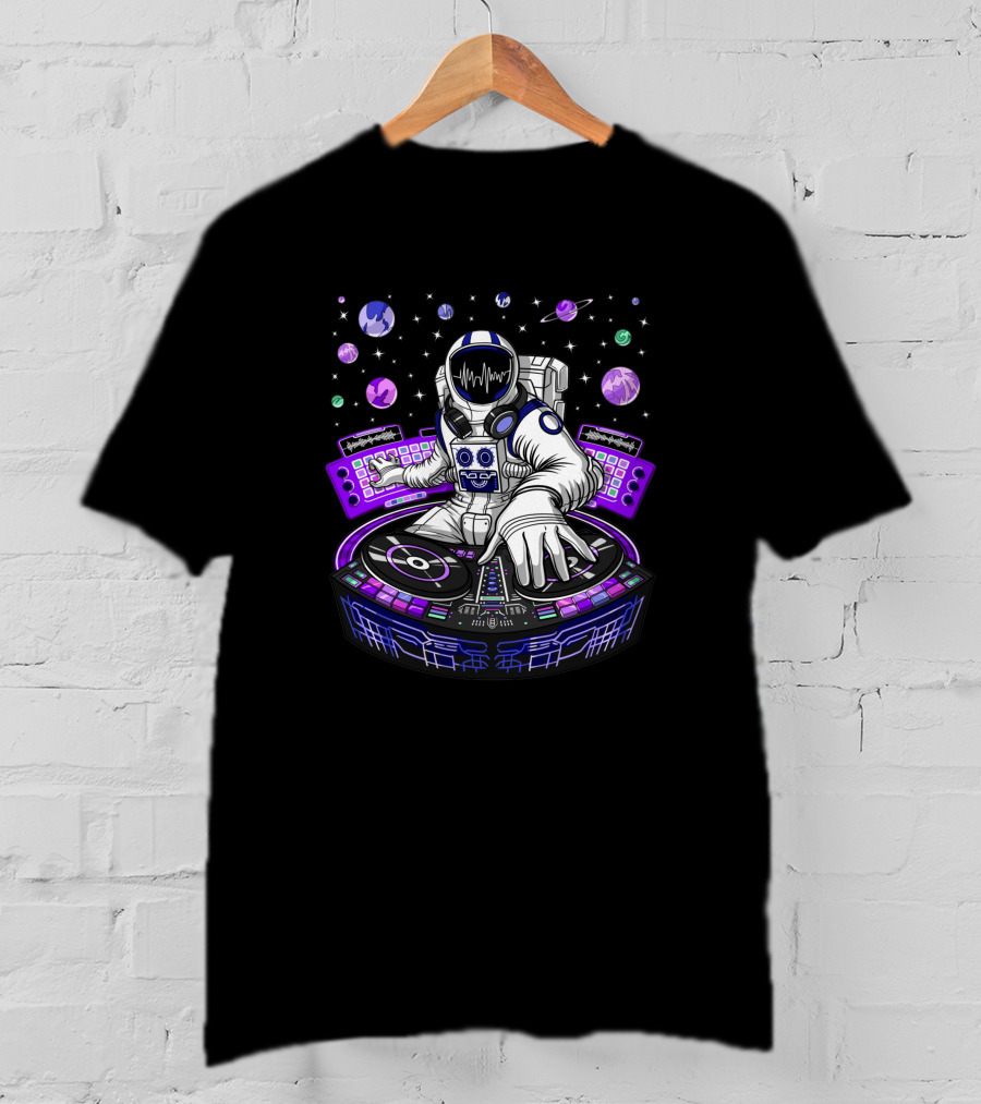 Astronaut DJ Mixing Beats With Planetary Backdrop 1382302 T-Shirt