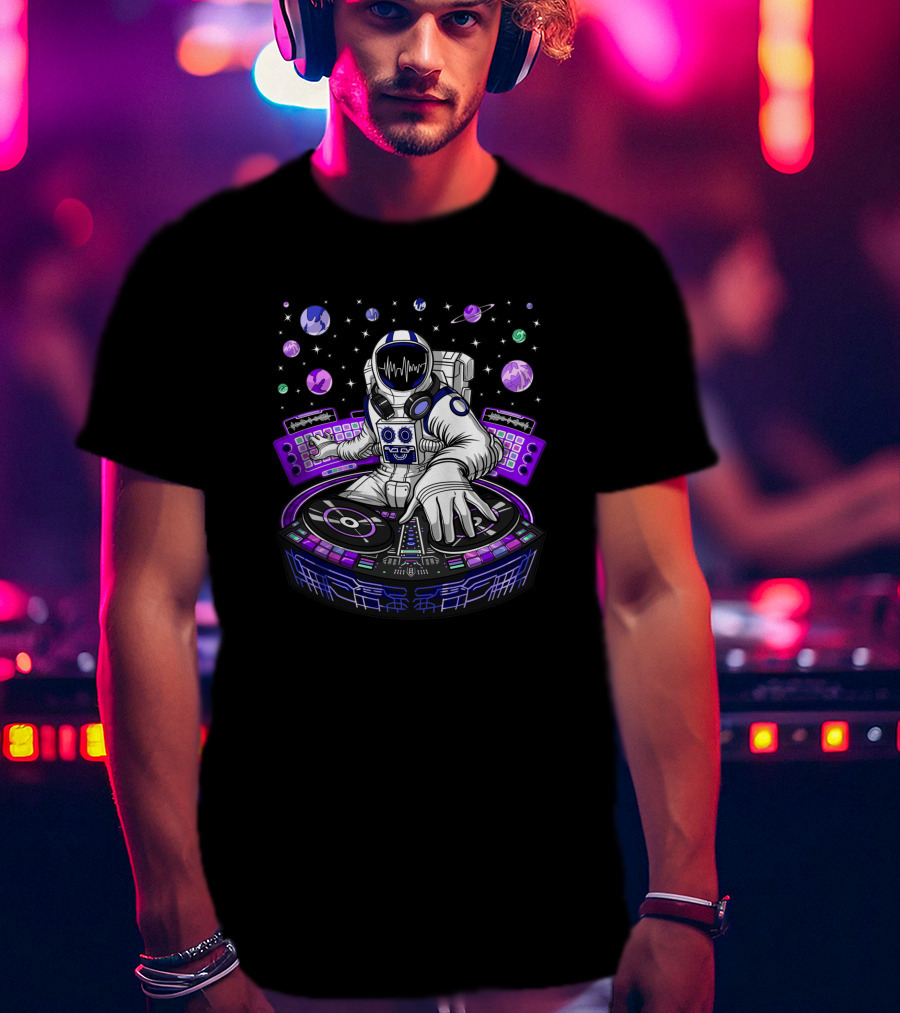 Astronaut DJ Mixing Beats With Planetary Backdrop 1382302 T-Shirt