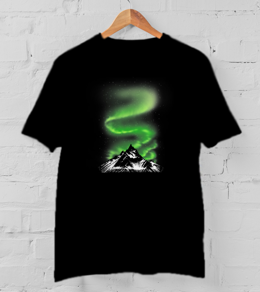 Aurora Borealis Over Snowy Mountain Night Sky 5600 T-Shirt