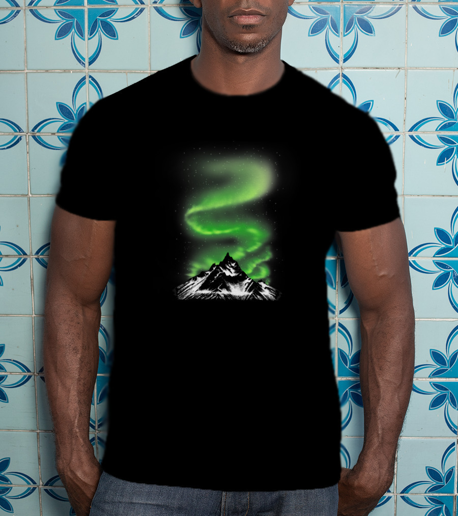Aurora Borealis Over Snowy Mountain Night Sky 5600 T-Shirt