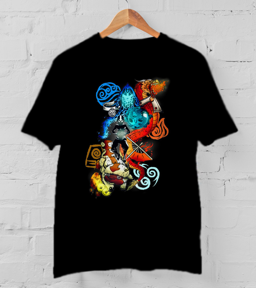 Avatar Bending Elements With Water, Earth, Fire, Air Symbols And Creatures 4828 T-Shirt
